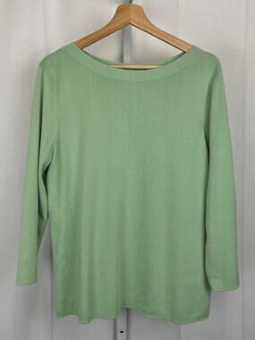 TALBOTS 3/4 Sleeve Pullover Sweater Button Back Cotton Rayon Green Size XL